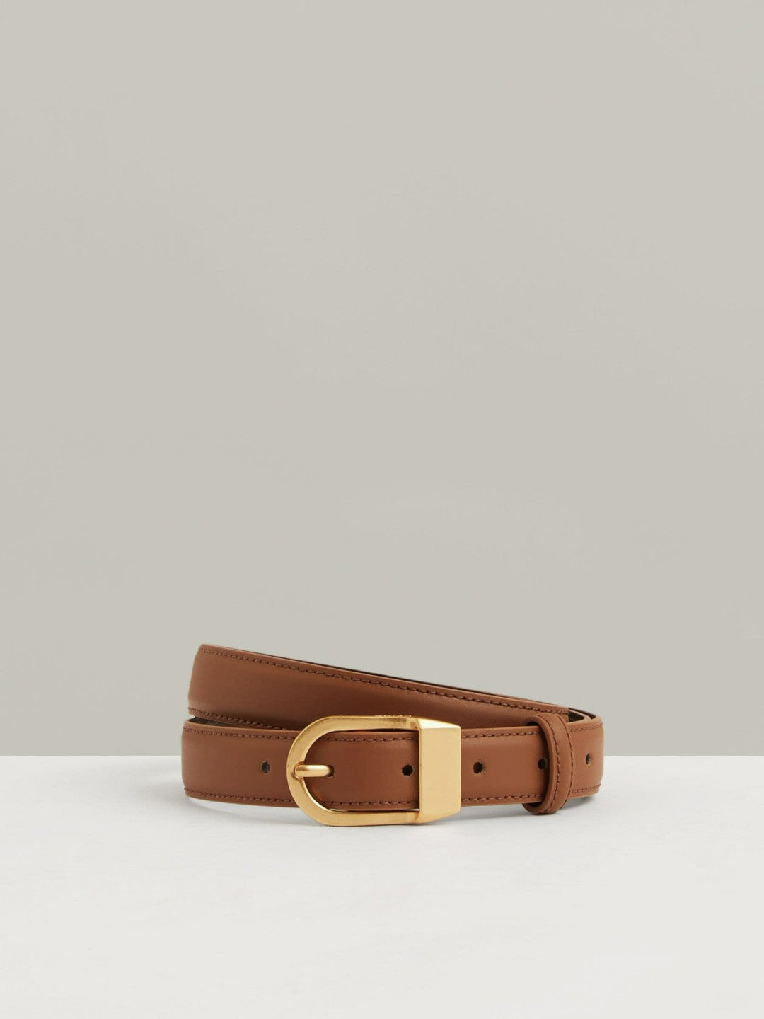 Reiss Featured - Leather Curved-Buckle Belt in Tan