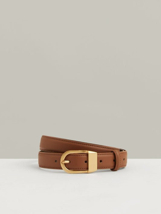 Reiss Featured - Leather Curved-Buckle Belt in Tan