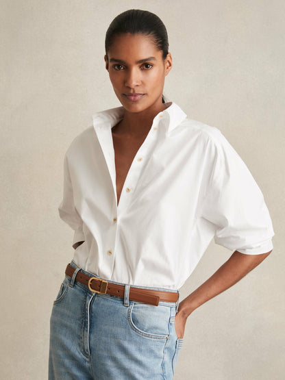 Reiss Featured - Leather Curved-Buckle Belt in Tan