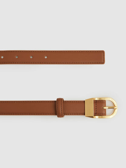 Reiss Featured - Leather Curved-Buckle Belt in Tan