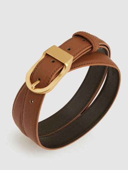 Reiss Featured - Leather Curved-Buckle Belt in Tan