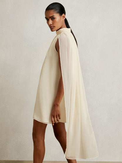 Reiss Draped Chiffon Sleeveless Mini Dress in Ivory