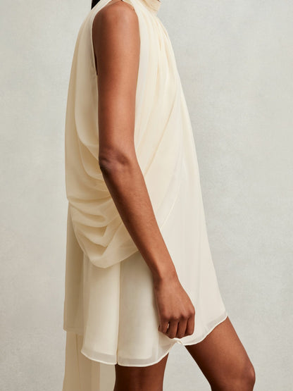Reiss Draped Chiffon Sleeveless Mini Dress in Ivory