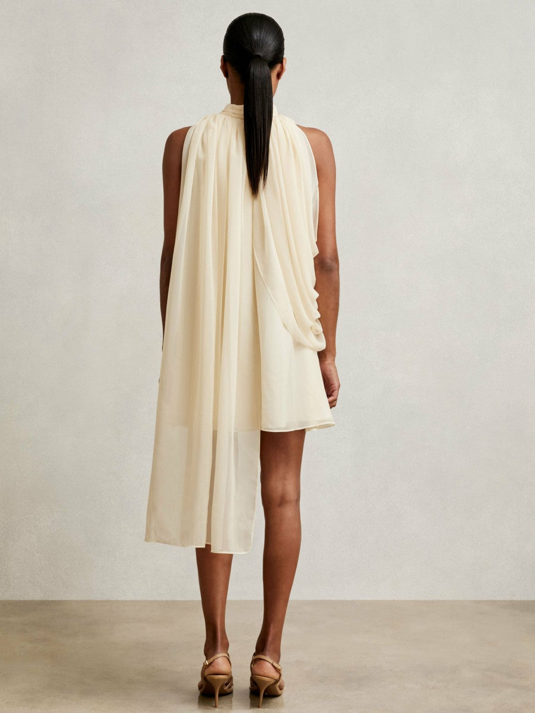 Reiss Draped Chiffon Sleeveless Mini Dress in Ivory