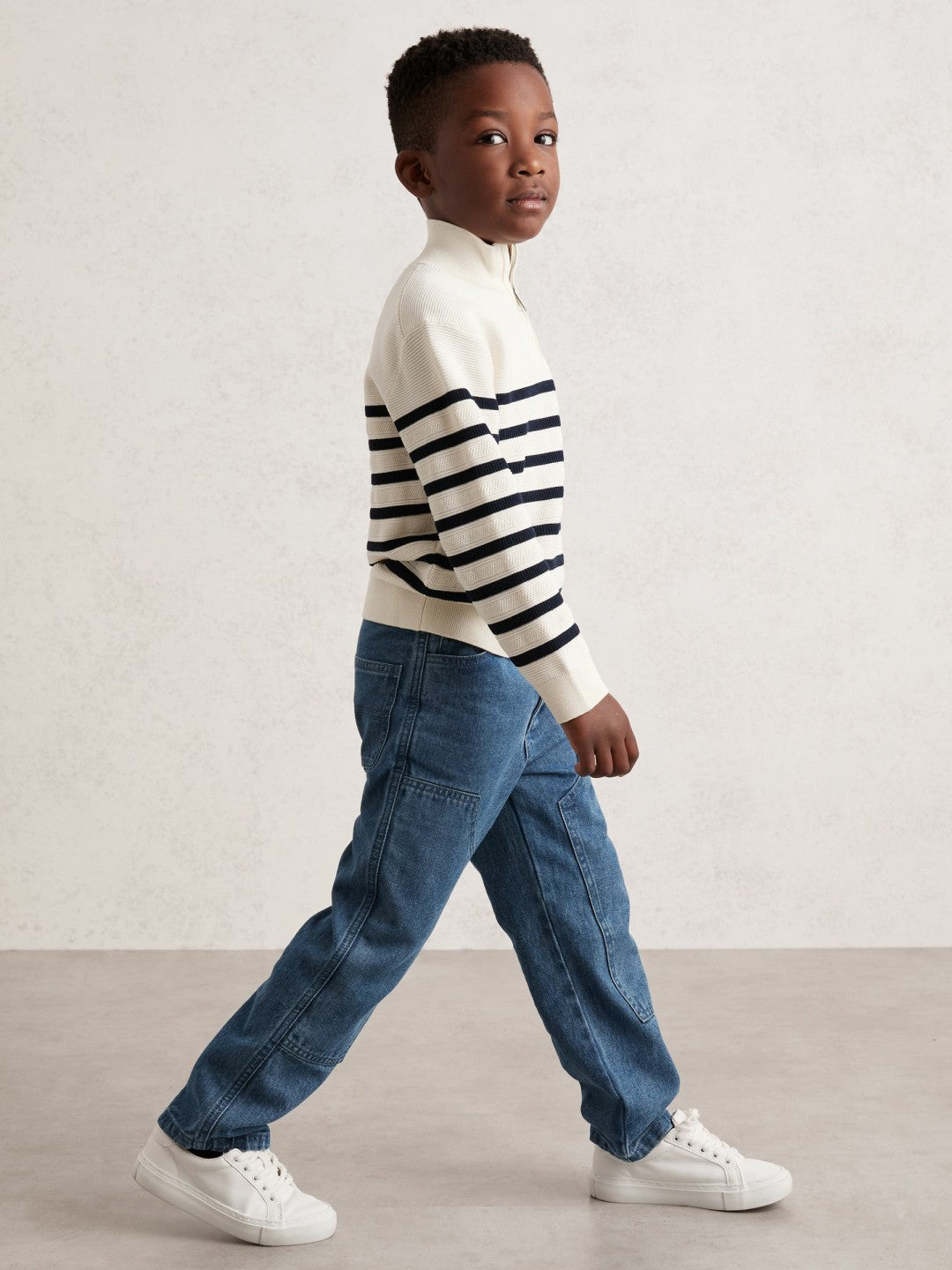 Reiss Affordable - 3-9 yrs Cotton-Blend Stripe Half-Zip Jumper in White