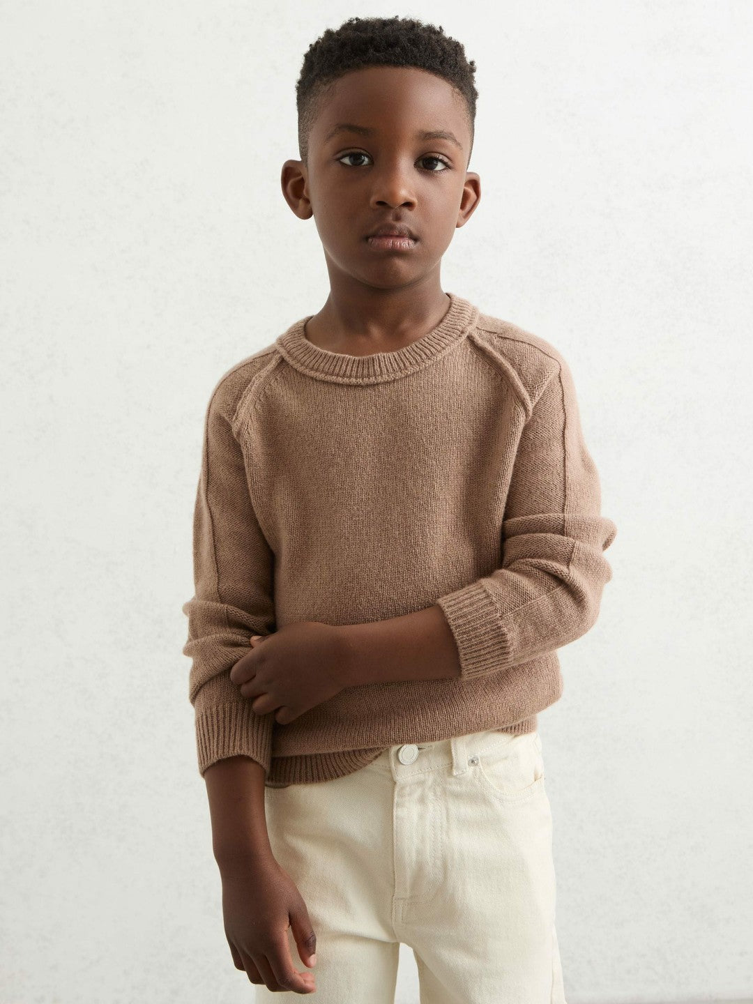 Reiss 3-9 yrs Wool-Cashmere Reverse-Seam Jumper in Camel