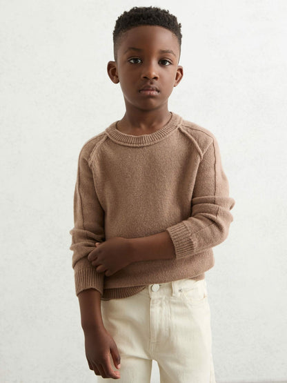 Reiss 3-9 yrs Wool-Cashmere Reverse-Seam Jumper in Camel