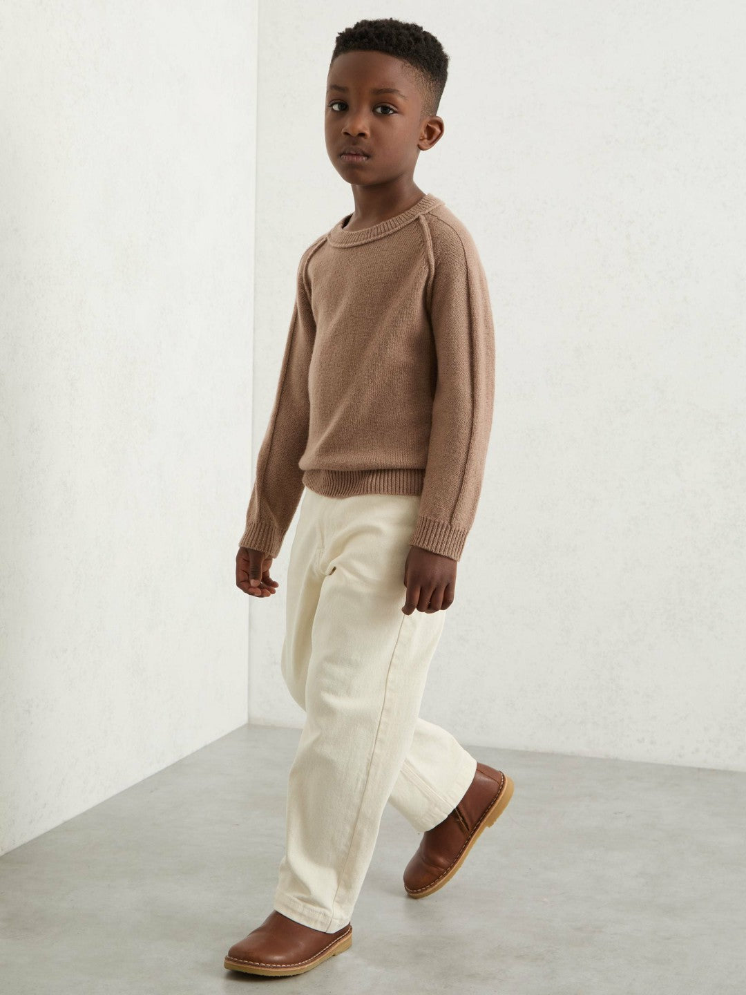 Reiss 3-9 yrs Wool-Cashmere Reverse-Seam Jumper in Camel