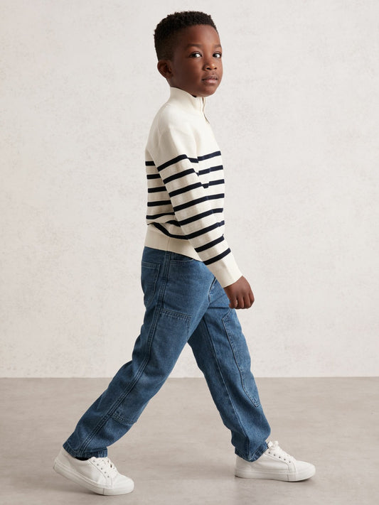 Reiss Featured - 9-13 yrs Cotton-Blend Stripe Half-Zip Jumper in White