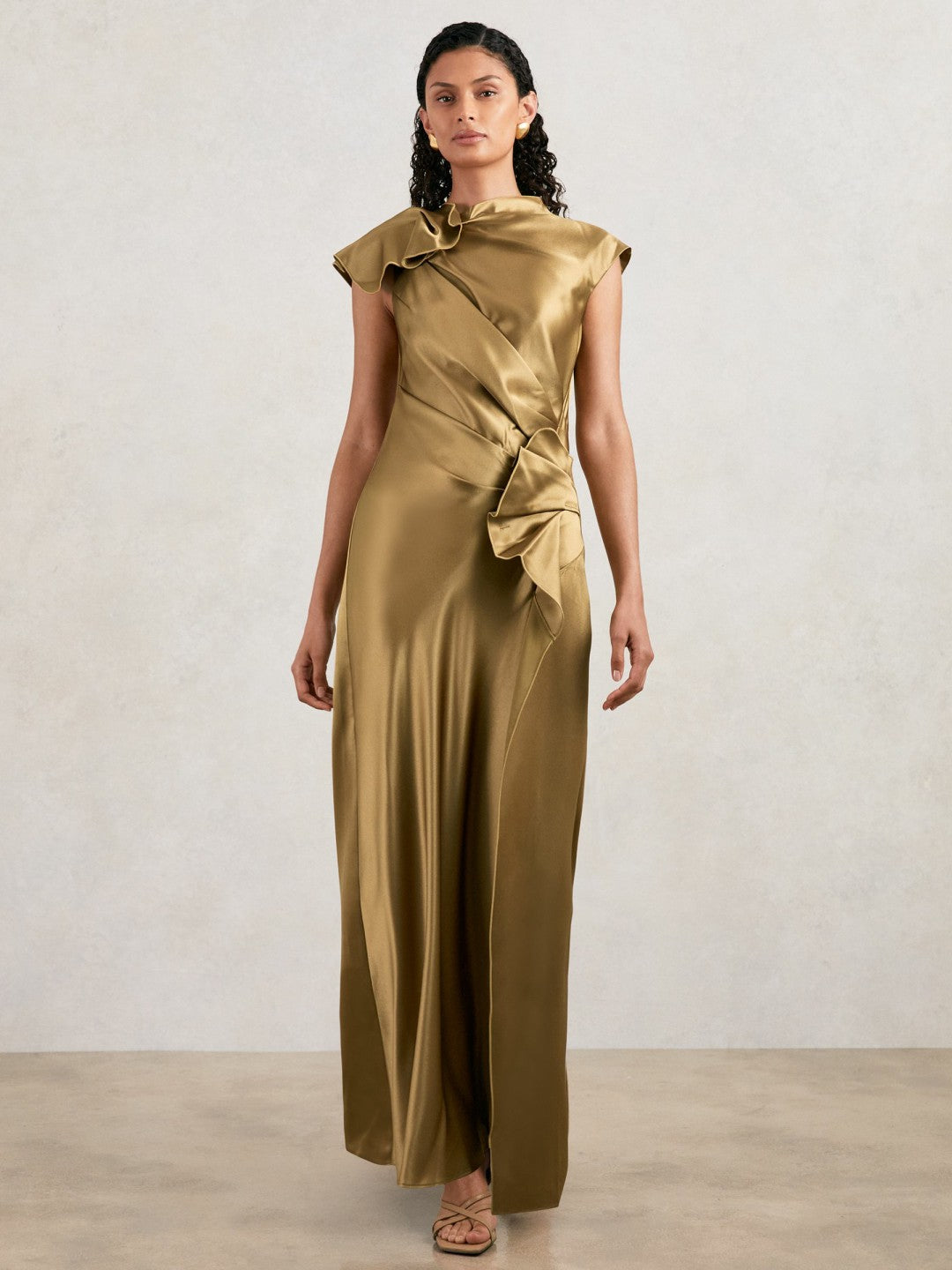 Reiss Savings - Acler Draped Satin Midi Dress in Gold Moss