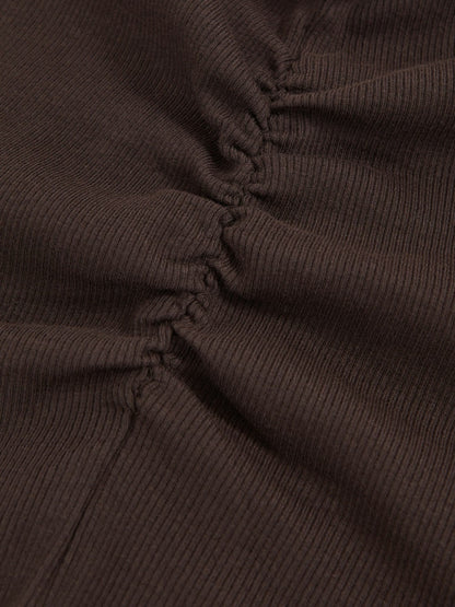 Reiss Sale - 13-14 yrs Cotton Ruched Long-Sleeve T-Shirt with Stretch in Chocolate