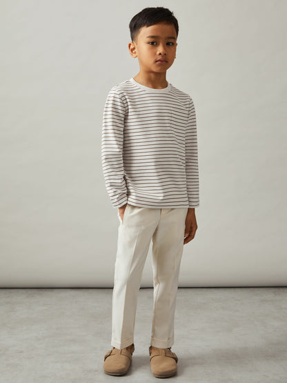 Reiss Popular Choice - 9-13 yrs Stretch-Cotton Stripe T-Shirt in Off White/Camel