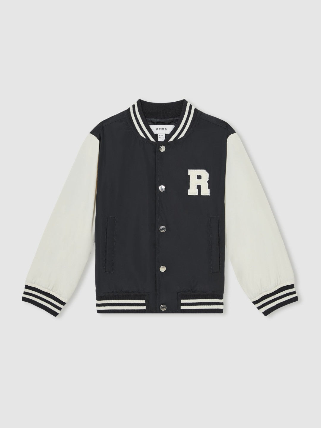 Reiss Best Seller - 3-9 yrs Colour-Block Varsity Bomber Jacket in Navy/ Off White