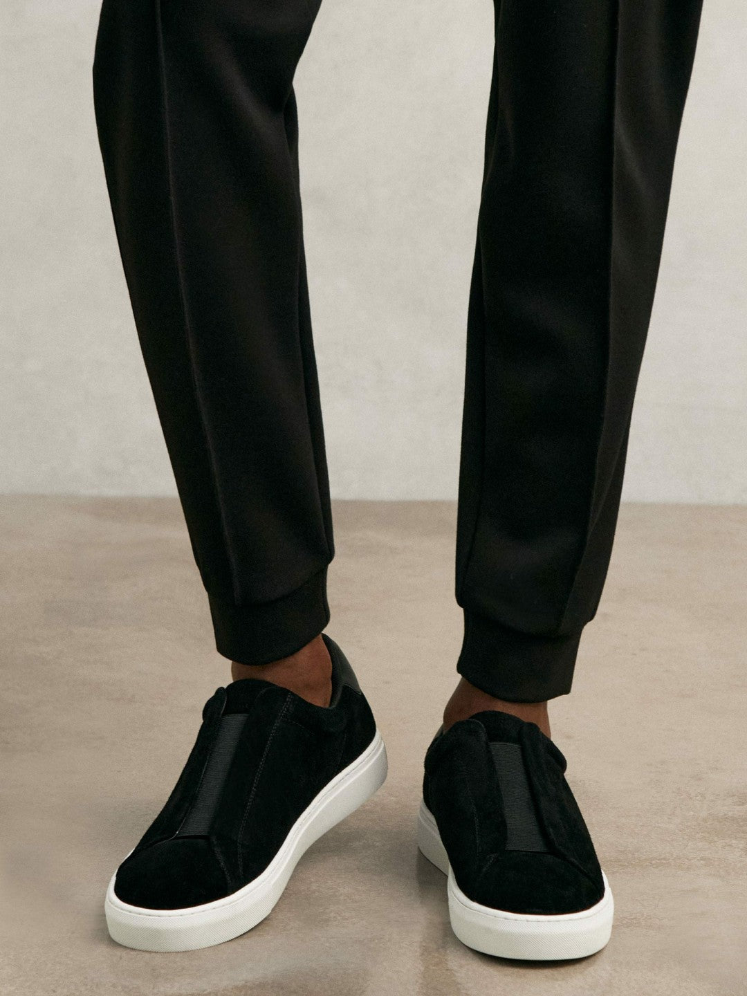 Reiss Savings - Suede Slip-On Elasticated Trainers in Black
