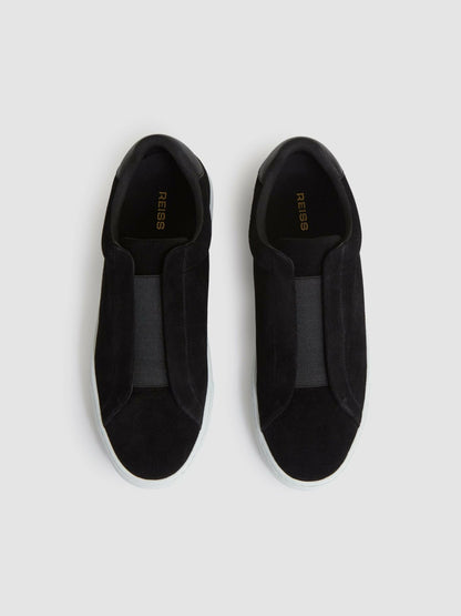Reiss Savings - Suede Slip-On Elasticated Trainers in Black