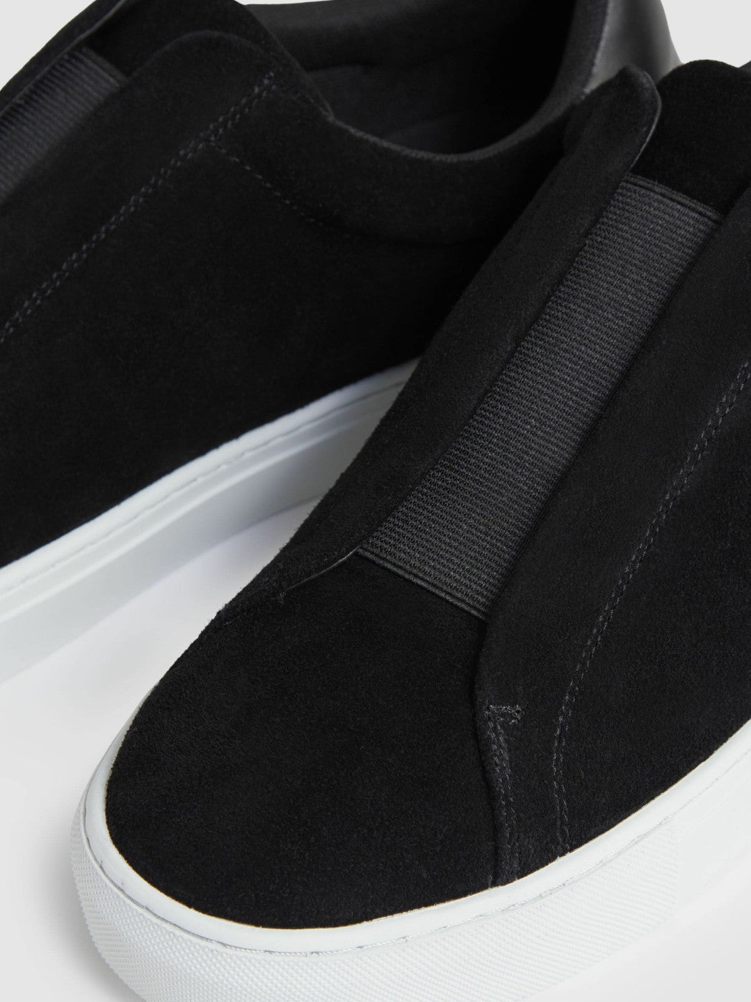 Reiss Savings - Suede Slip-On Elasticated Trainers in Black