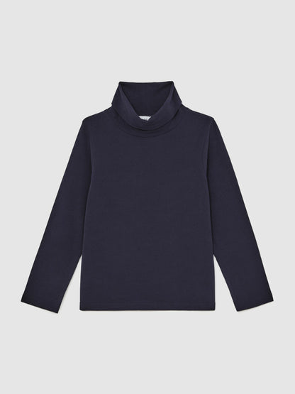 Reiss Popular Choice - 13-14 yrs Cotton-Jersey Roll-Neck Top with Stretch in Navy
