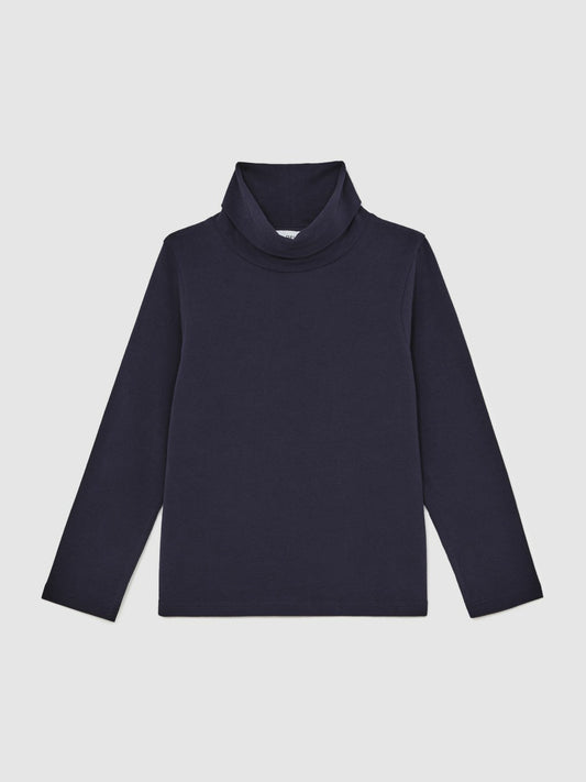 Reiss Popular Choice - 13-14 yrs Cotton-Jersey Roll-Neck Top with Stretch in Navy
