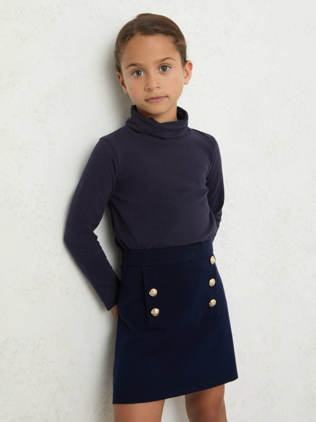 Reiss Popular Choice - 13-14 yrs Cotton-Jersey Roll-Neck Top with Stretch in Navy