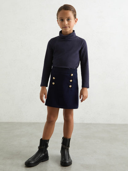 Reiss Popular Choice - 13-14 yrs Cotton-Jersey Roll-Neck Top with Stretch in Navy