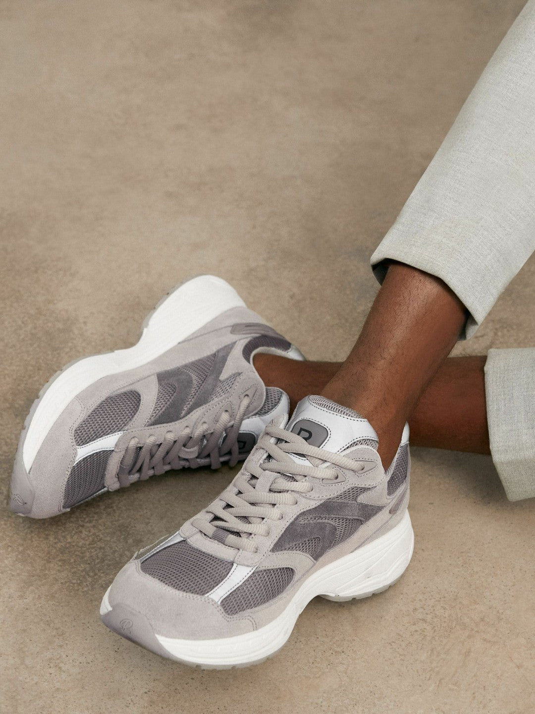 Reiss Offer - Panelled Running Trainers in Grey