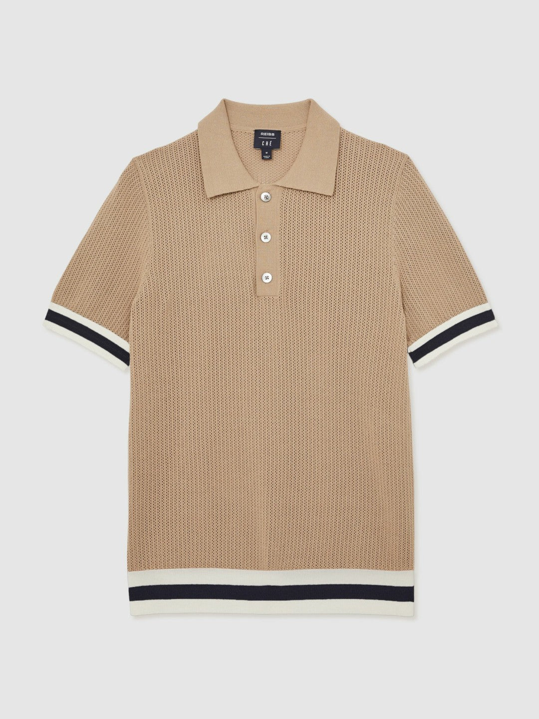 Reiss Deal - | Ché Cotton Knit Polo Shirt in Camel Brown