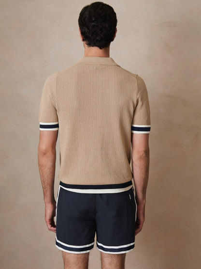 Reiss Deal - | Ché Cotton Knit Polo Shirt in Camel Brown
