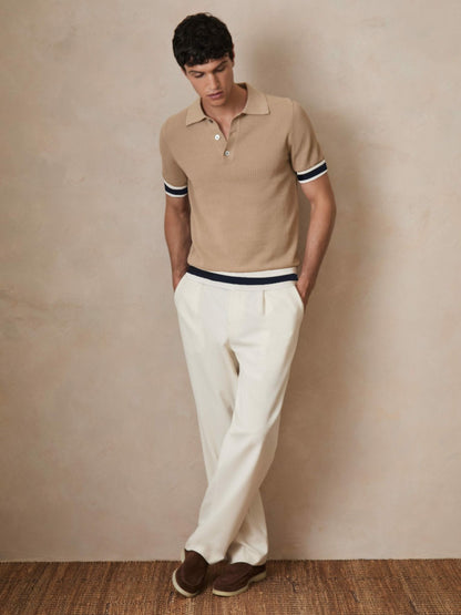 Reiss Deal - | Ché Cotton Knit Polo Shirt in Camel Brown