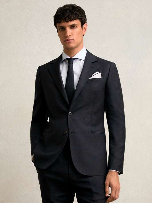 Reiss Deal - Slim-Fit Wool Single Breasted Check Suit Blazer in Navy
