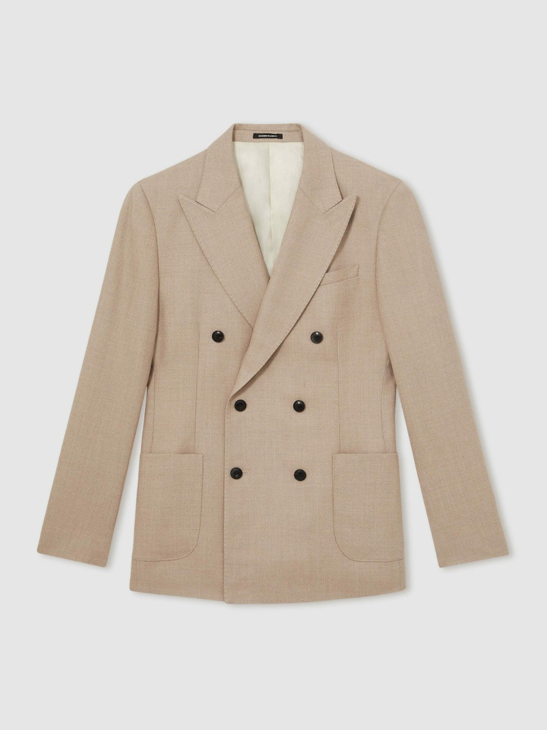 Reiss Sale - Slim-Fit Wool-Blend Double-Breasted Suit Blazer in Oatmeal Brown