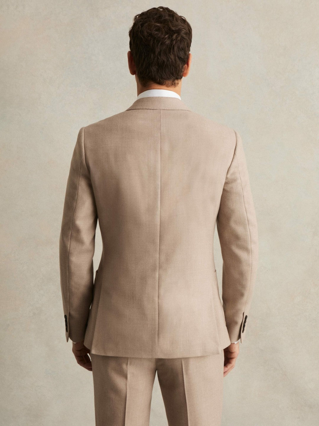 Reiss Sale - Slim-Fit Wool-Blend Double-Breasted Suit Blazer in Oatmeal Brown