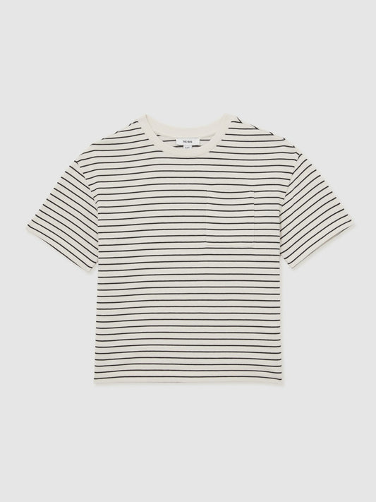 Reiss 13-14 yrs Cotton-Blend Stripe T-Shirt in White/Navy