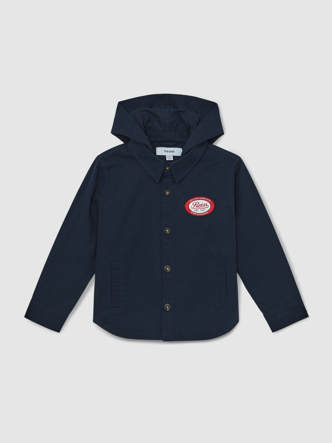 Reiss Featured - Cotton Removable-Hood Motor Cars Jacket in Navy