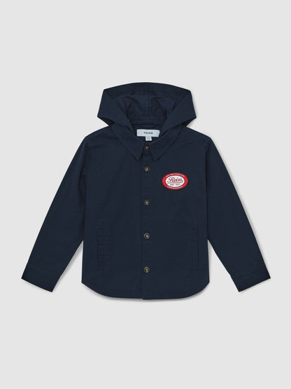 Reiss Featured - Cotton Removable-Hood Motor Cars Jacket in Navy