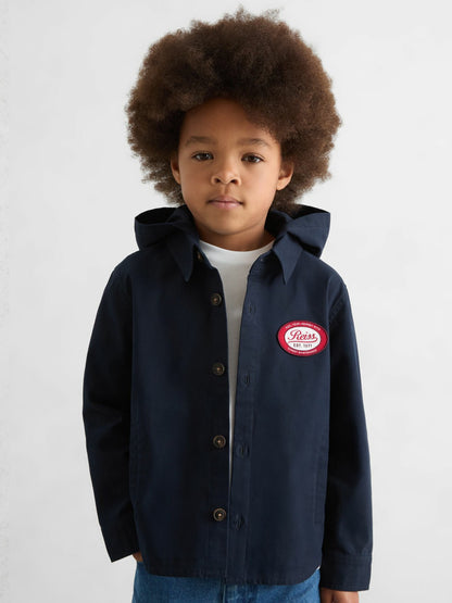 Reiss Featured - Cotton Removable-Hood Motor Cars Jacket in Navy