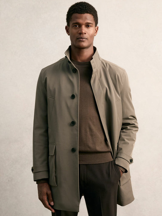 Reiss Best Seller - Hybrid Removable-Gilet Overcoat in Mushroom Brown