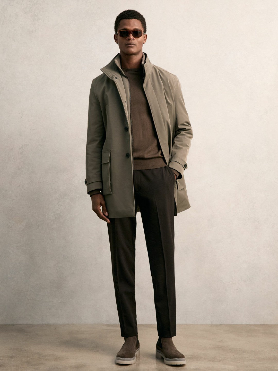 Reiss Best Seller - Hybrid Removable-Gilet Overcoat in Mushroom Brown