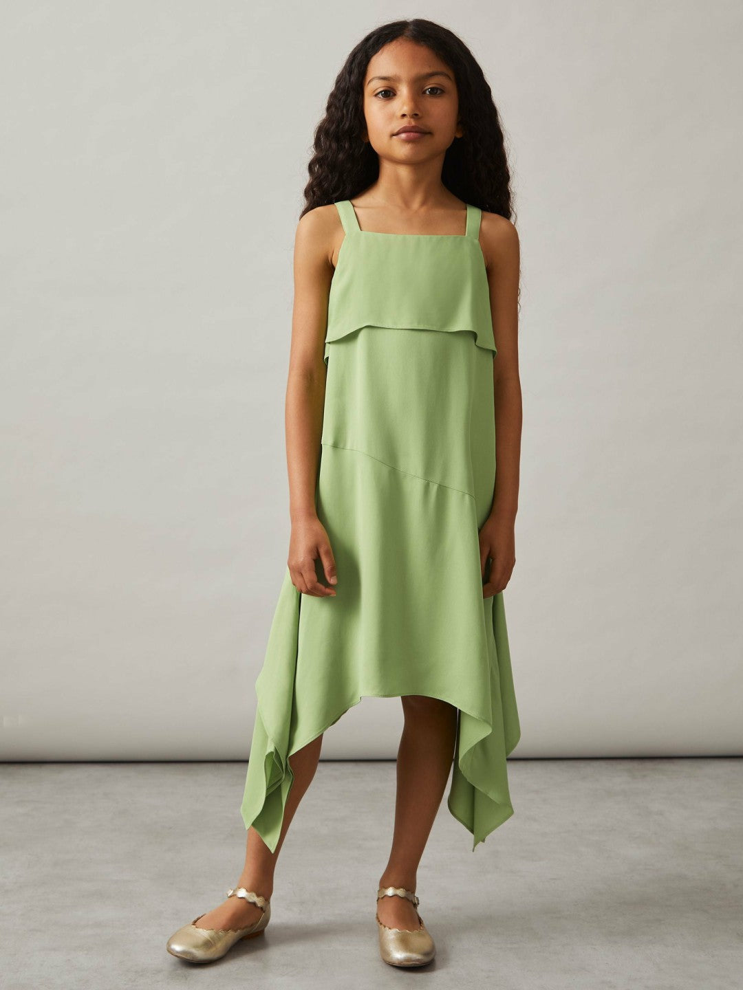 Reiss 9-13 yrs Handkerchief-Hem Sleeveless Dress in Green