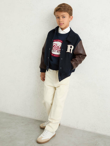 Reiss Sale - 13-14 yrs Motor Cars Press-Stud Bomber Jacket in Navy/Brown