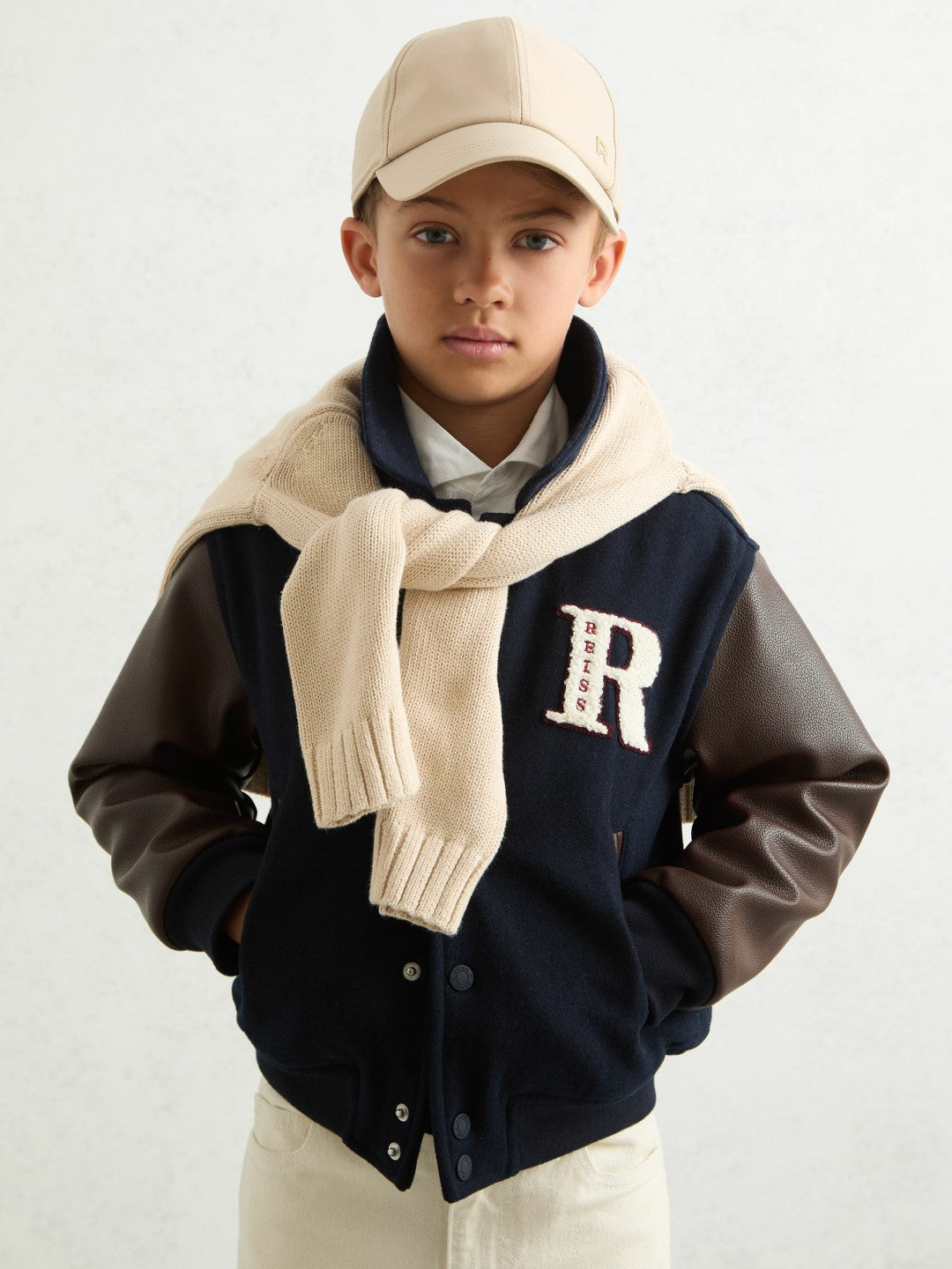 Reiss Sale - 13-14 yrs Motor Cars Press-Stud Bomber Jacket in Navy/Brown