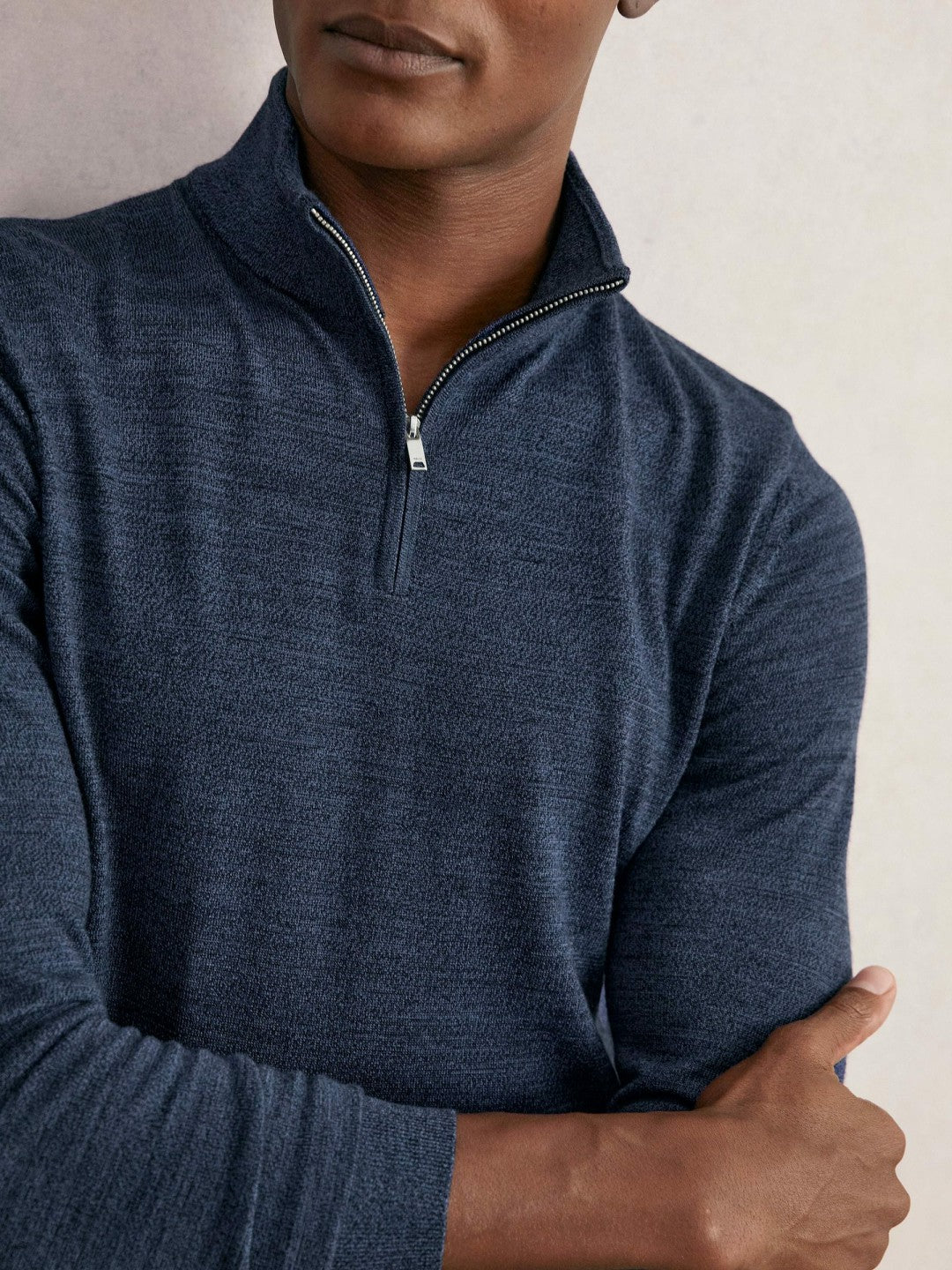 Reiss Best Seller - Merino Wool Half-Zip Jumper in Denim Jaspe