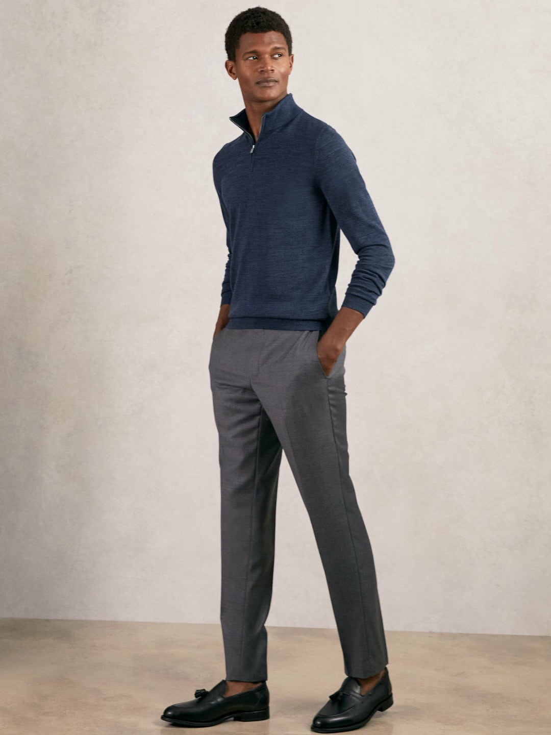 Reiss Best Seller - Merino Wool Half-Zip Jumper in Denim Jaspe