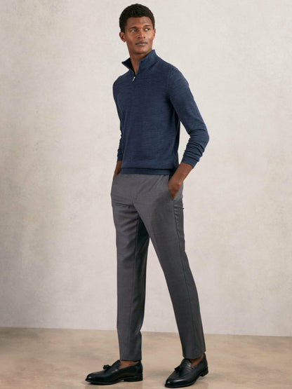 Reiss Best Seller - Merino Wool Half-Zip Jumper in Denim Jaspe