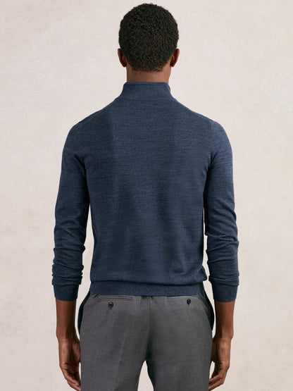 Reiss Best Seller - Merino Wool Half-Zip Jumper in Denim Jaspe