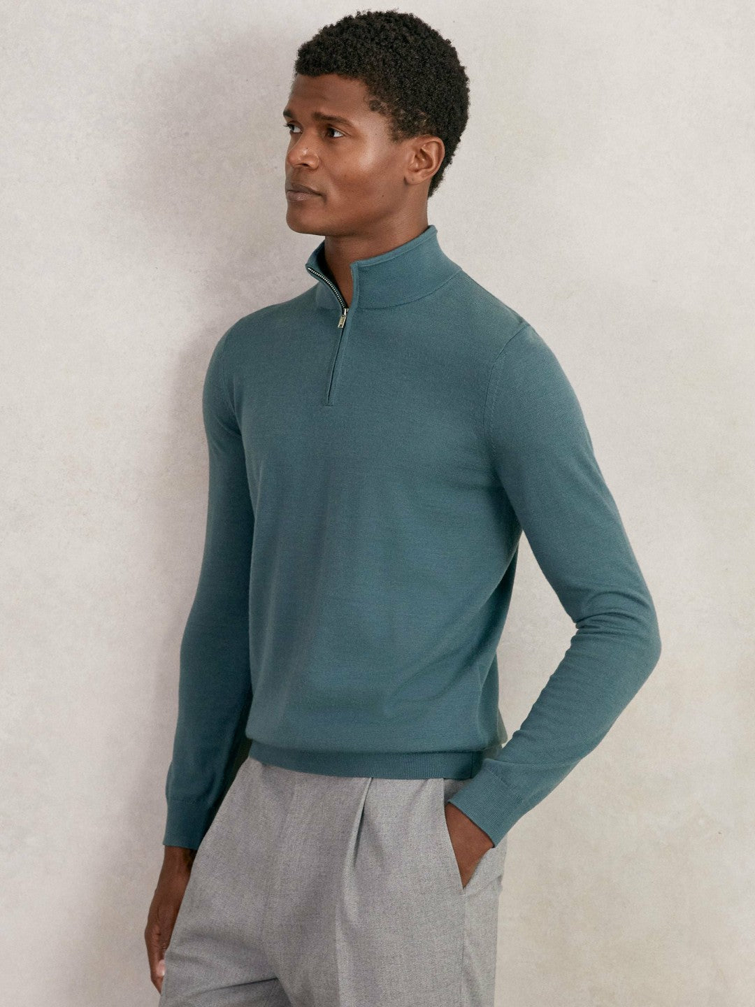 Reiss Popular Choice - Merino Wool Half Zip Jumper in Orion Blue