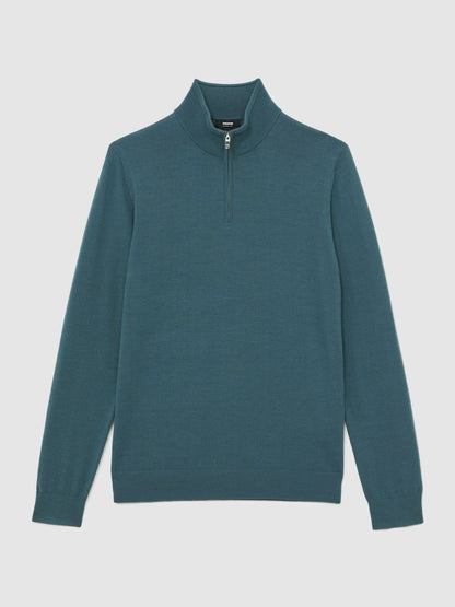Reiss Popular Choice - Merino Wool Half Zip Jumper in Orion Blue