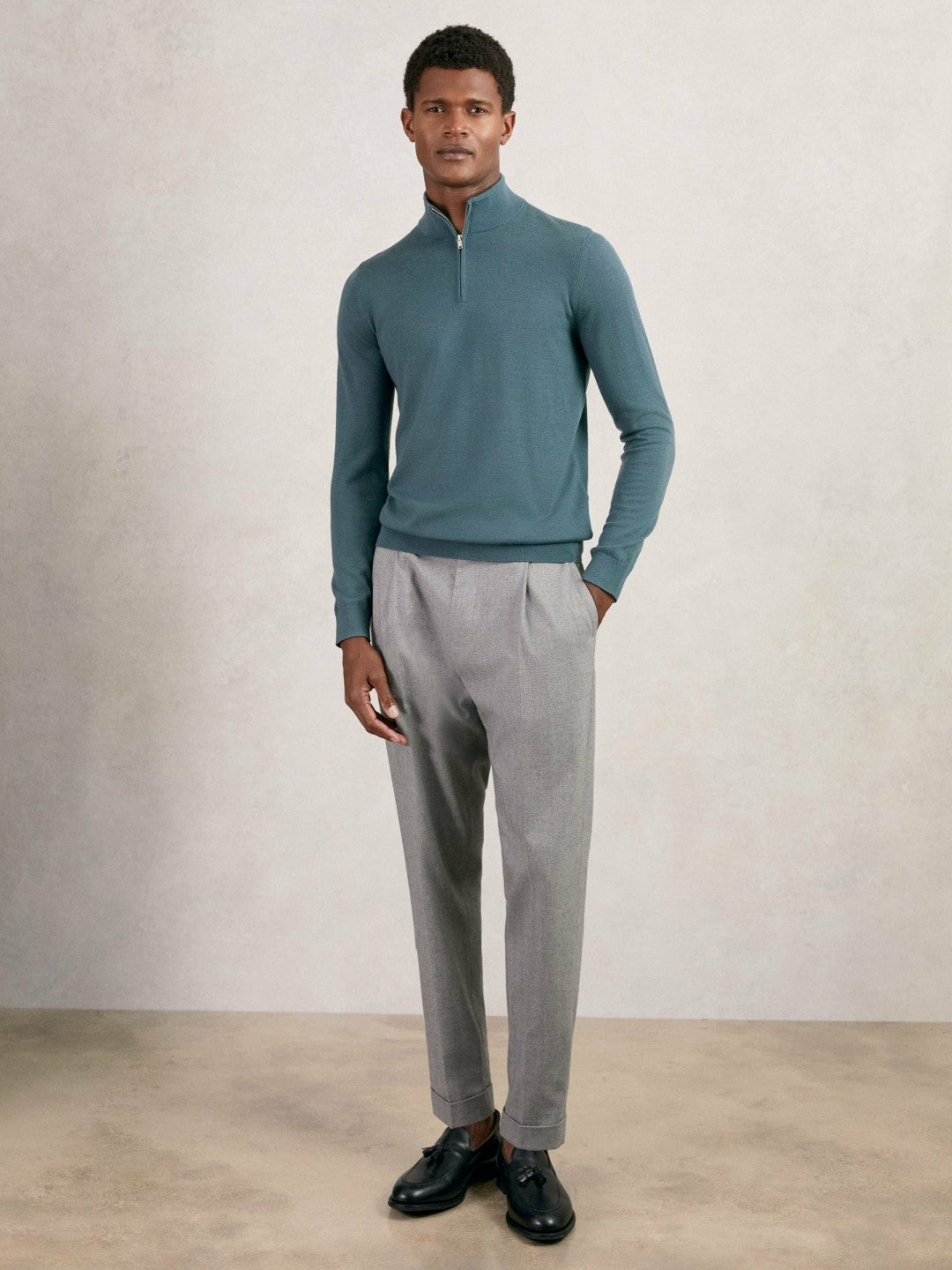 Reiss Popular Choice - Merino Wool Half Zip Jumper in Orion Blue