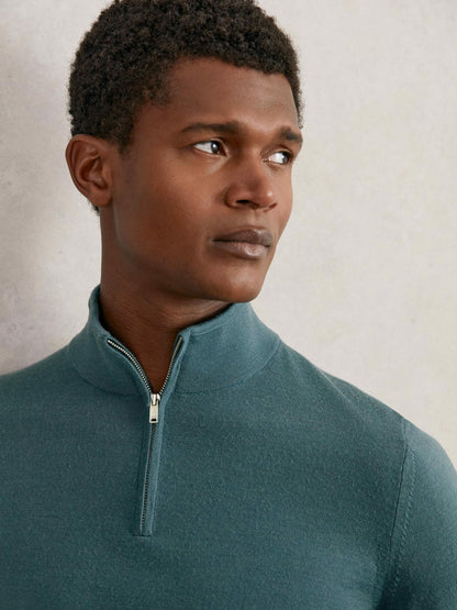 Reiss Popular Choice - Merino Wool Half Zip Jumper in Orion Blue
