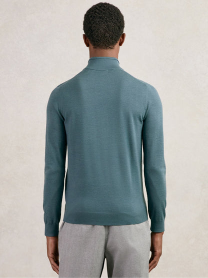 Reiss Popular Choice - Merino Wool Half Zip Jumper in Orion Blue