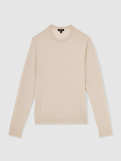 Reiss Savings - Merino-Wool Crew-Neck Jumper in Beige
